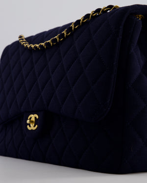 Chanel Navy XXL Single Flap Bag in Quilted Jersey with Gold Hardware
