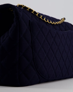Chanel Navy XXL Single Flap Bag in Quilted Jersey with Gold Hardware