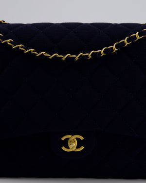 Chanel Navy XXL Single Flap Bag in Quilted Jersey with Gold Hardware