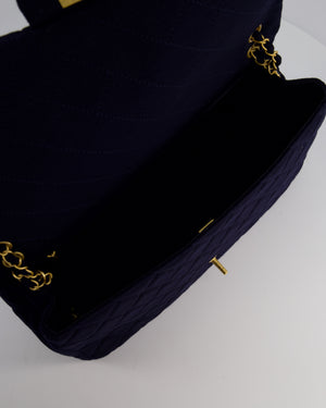 Chanel Navy XXL Single Flap Bag in Quilted Jersey with Gold Hardware