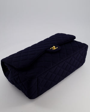 Chanel Navy XXL Single Flap Bag in Quilted Jersey with Gold Hardware
