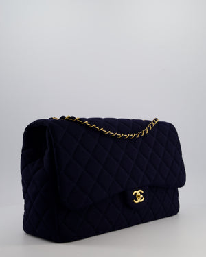 Chanel Navy XXL Single Flap Bag in Quilted Jersey with Gold Hardware