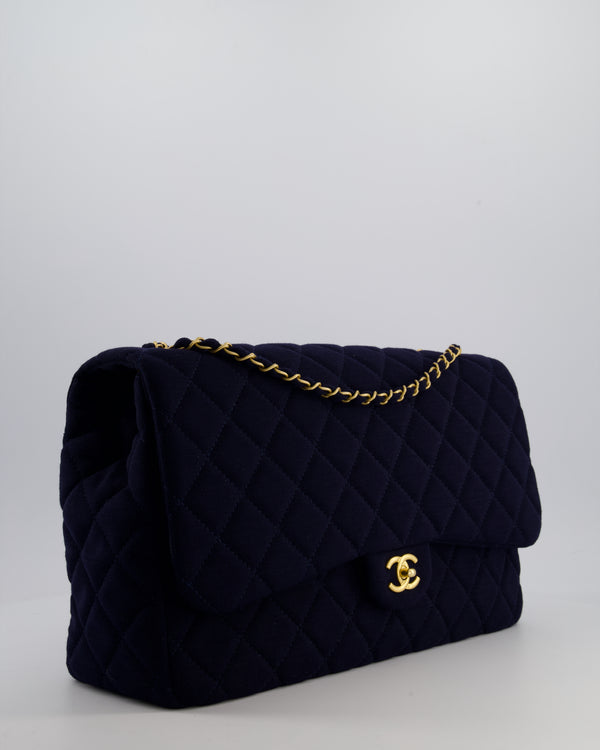 Chanel Navy XXL Single Flap Bag in Quilted Jersey with Gold Hardware
