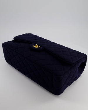 Chanel Navy XXL Single Flap Bag in Quilted Jersey with Gold Hardware