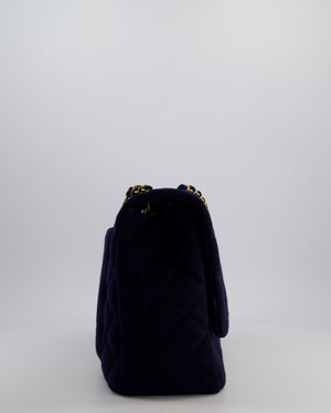 Chanel Navy XXL Single Flap Bag in Quilted Jersey with Gold Hardware