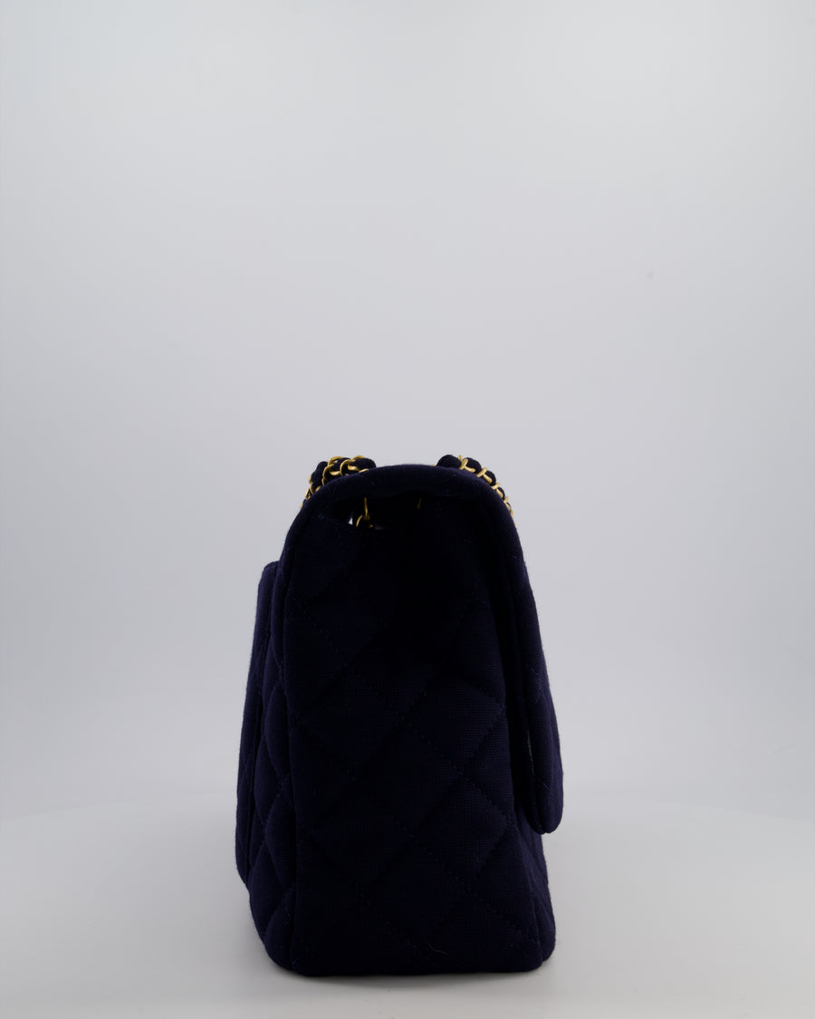 Chanel Navy XXL Single Flap Bag in Quilted Jersey with Gold Hardware