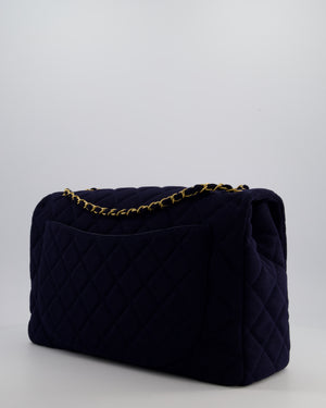 Chanel Navy XXL Single Flap Bag in Quilted Jersey with Gold Hardware