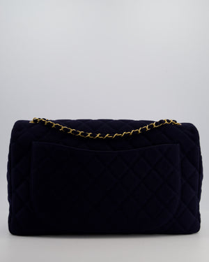 Chanel Navy XXL Single Flap Bag in Quilted Jersey with Gold Hardware