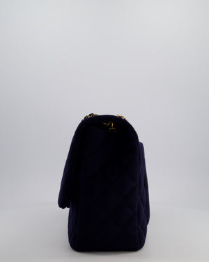 Chanel Navy XXL Single Flap Bag in Quilted Jersey with Gold Hardware