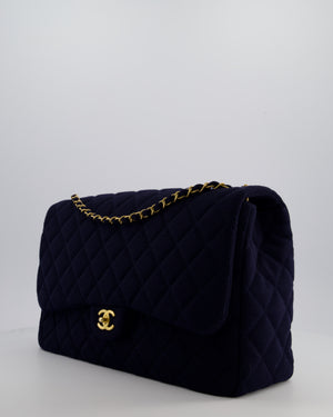 Chanel Navy XXL Single Flap Bag in Quilted Jersey with Gold Hardware