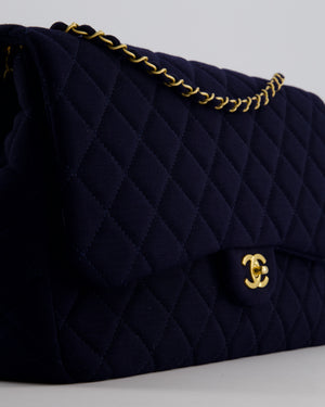 Chanel Navy XXL Single Flap Bag in Quilted Jersey with Gold Hardware