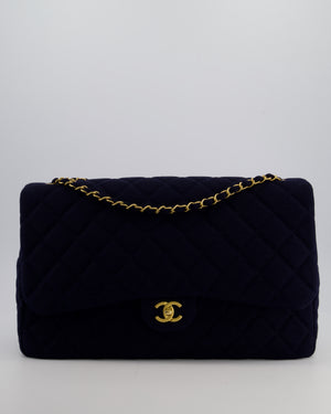 Chanel Navy XXL Single Flap Bag in Quilted Jersey with Gold Hardware