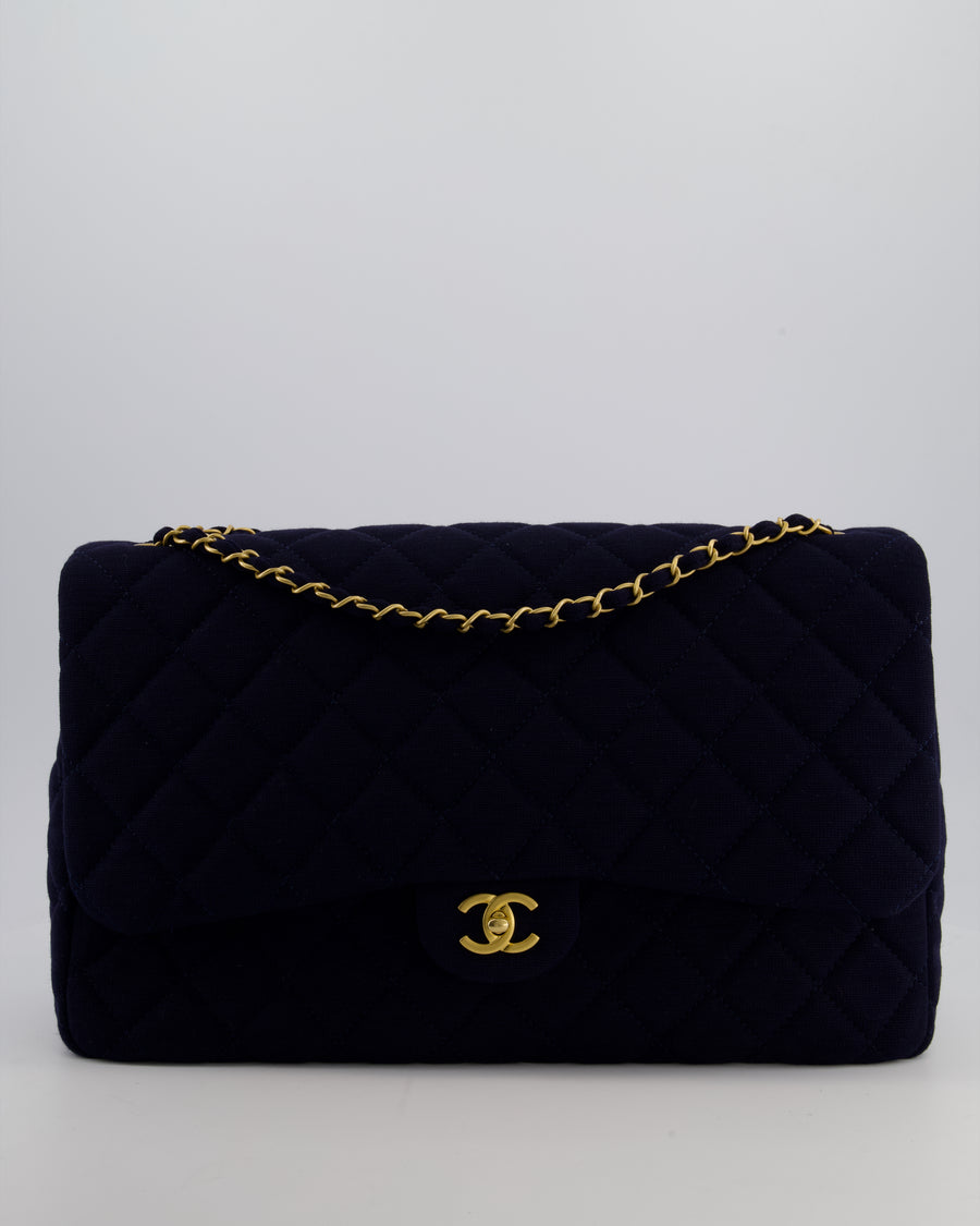 Chanel Navy XXL Single Flap Bag in Quilted Jersey with Gold Hardware