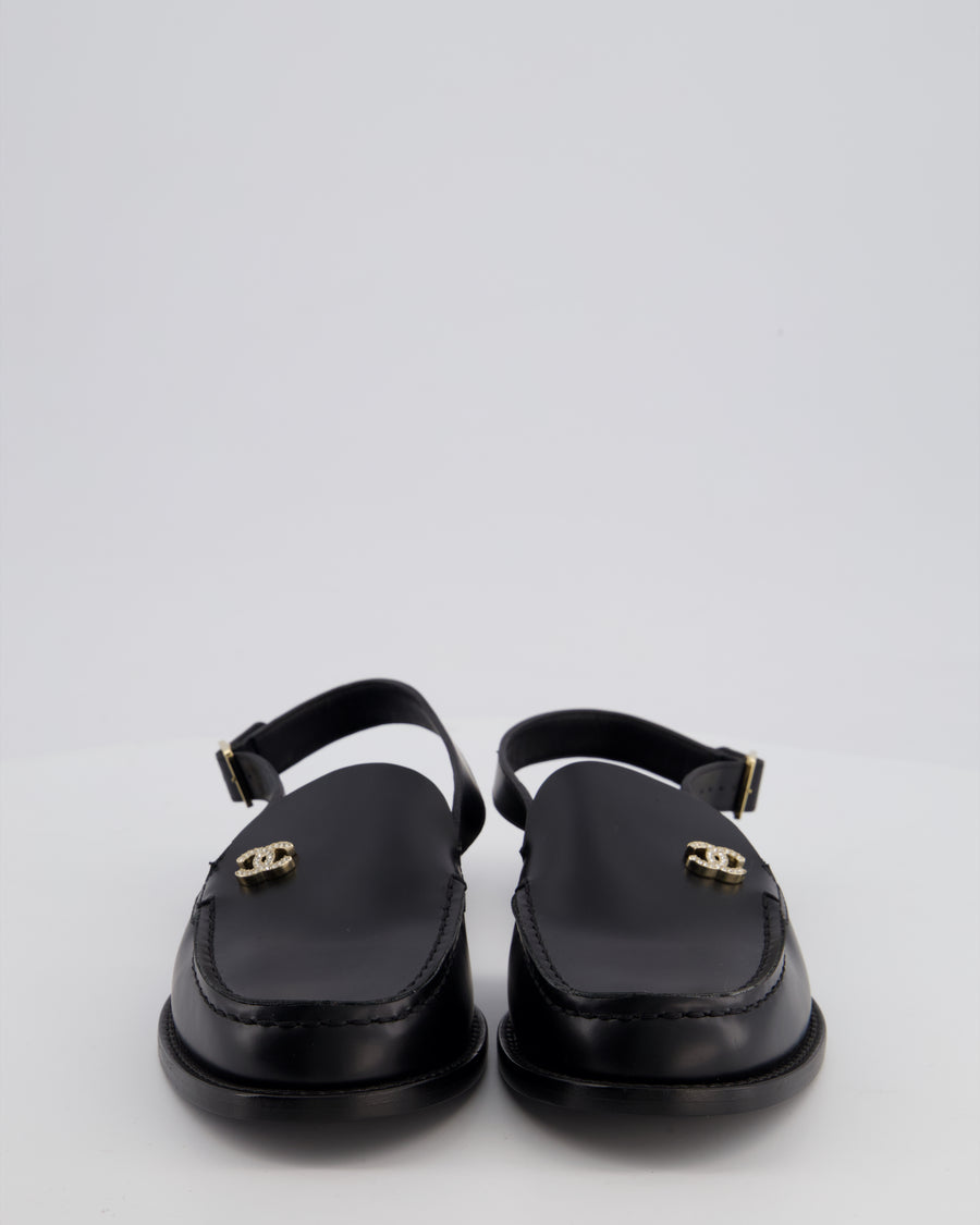 Chanel Black Slingback Loafer with Crystal CC Logo Detail Size EU 39