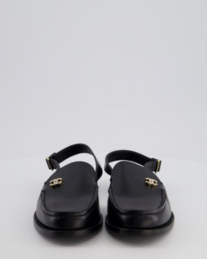 Chanel Black Slingback Loafer with Crystal CC Logo Detail Size EU 39
