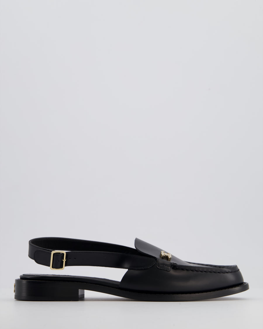 Chanel Black Slingback Loafer with Crystal CC Logo Detail Size EU 39