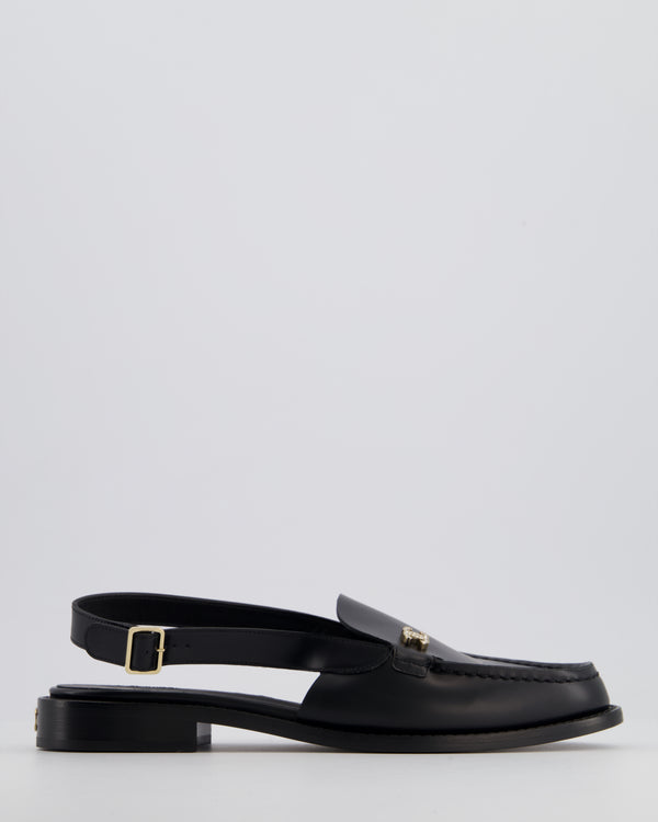 Chanel Black Slingback Loafer with Crystal CC Logo Detail Size EU 39