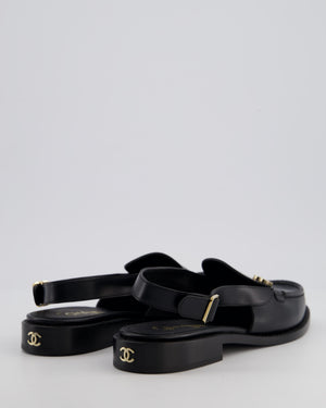 Chanel Black Slingback Loafer with Crystal CC Logo Detail Size EU 39