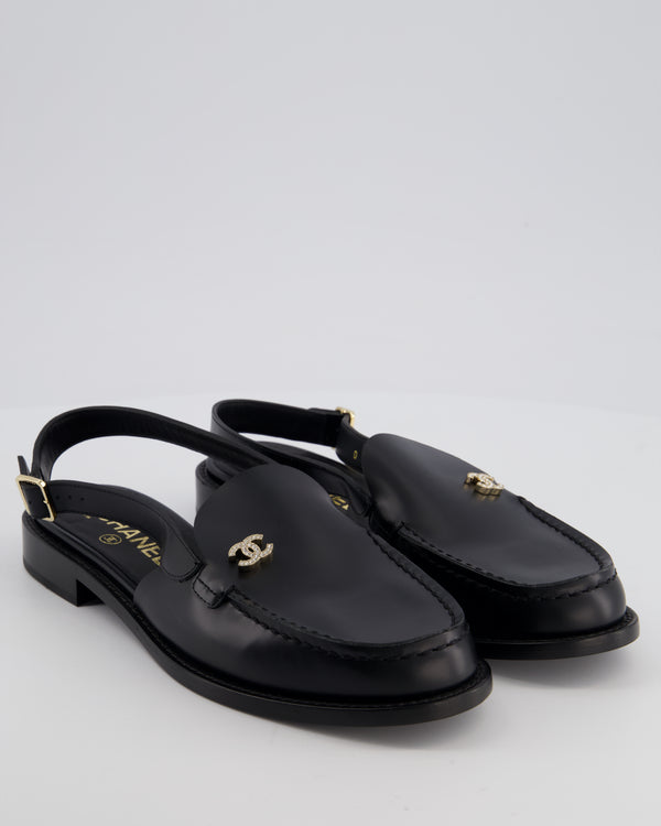 Chanel Black Slingback Loafer with Crystal CC Logo Detail Size EU 39