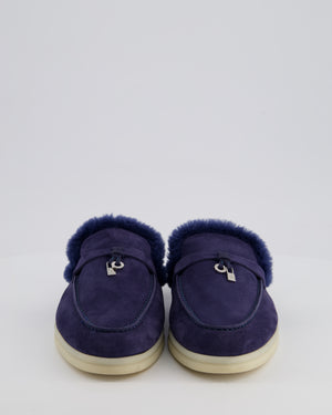 Loro Piana Midnight Blue Fur Lined Charms Walk Babouche Loafer in Suede Size EU 39