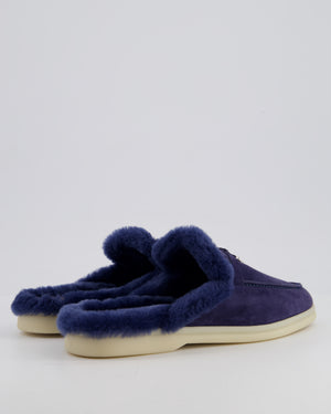 Loro Piana Midnight Blue Fur Lined Charms Walk Babouche Loafer in Suede Size EU 39