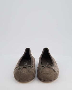*HOT* Chanel Grey Ballerina Flat with CC Logo in Suede Size EU 39