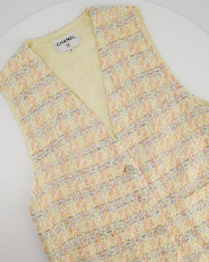 Chanel 25/P Pastel Yellow, Blue, and Pink Gilet with CC Logo Buttons Size FR 38 (UK 10)