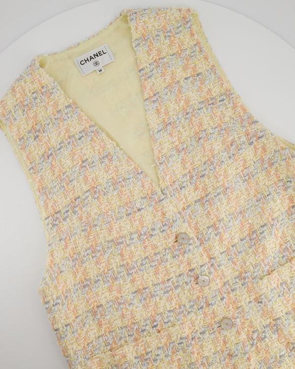 Chanel 25/P Pastel Yellow, Blue, and Pink Gilet with CC Logo Buttons Size FR 38 (UK 10)