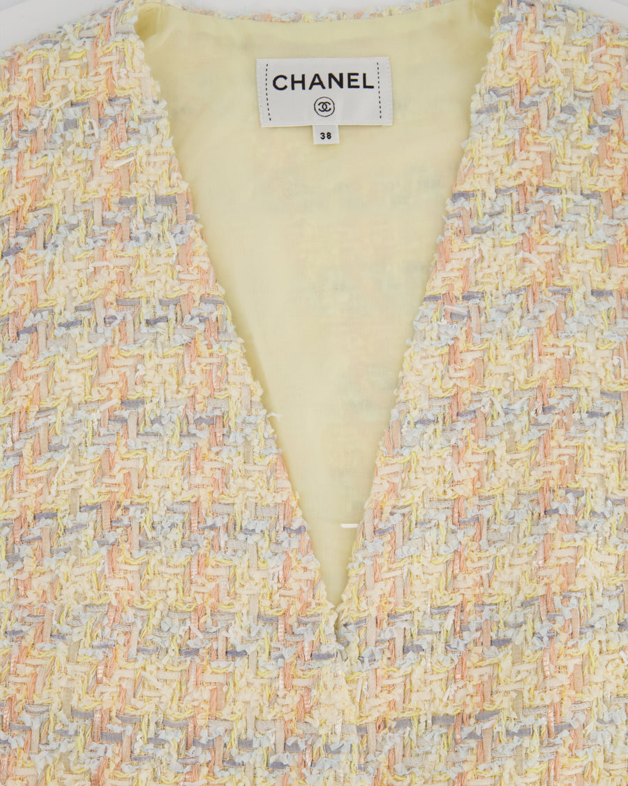 Chanel 25/P Pastel Yellow, Blue, and Pink Gilet with CC Logo Buttons Size FR 38 (UK 10)