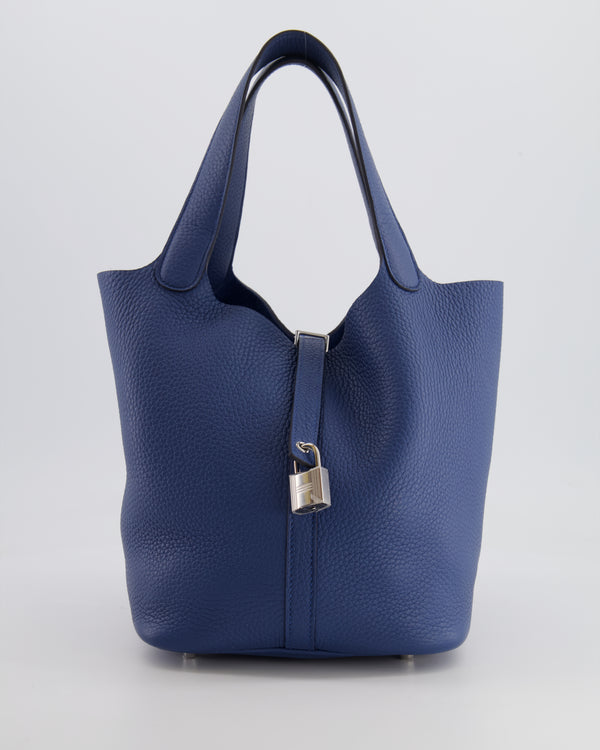 Hermes Picotin Lock Bag 22 in Blue Tie Clemence Leather with Palladium Hardware