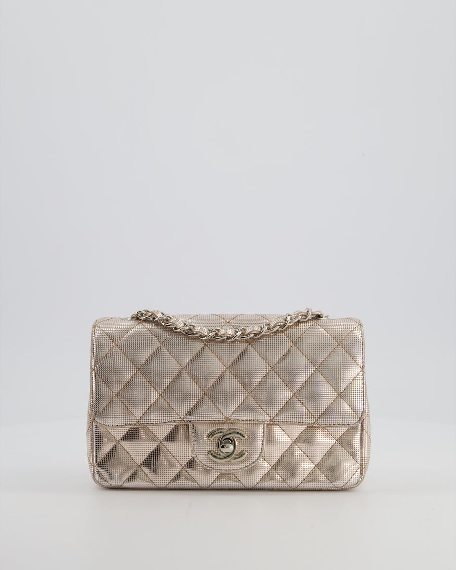 Chanel Rose Gold Metallic Pixel Effect Calfskin Mini Rectangular Flap Bag with Silver Hardware