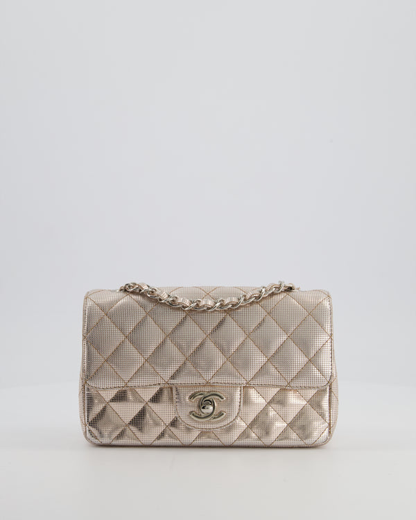 Chanel Rose Gold Metallic Pixel Effect Calfskin Mini Rectangular Flap Bag with Silver Hardware