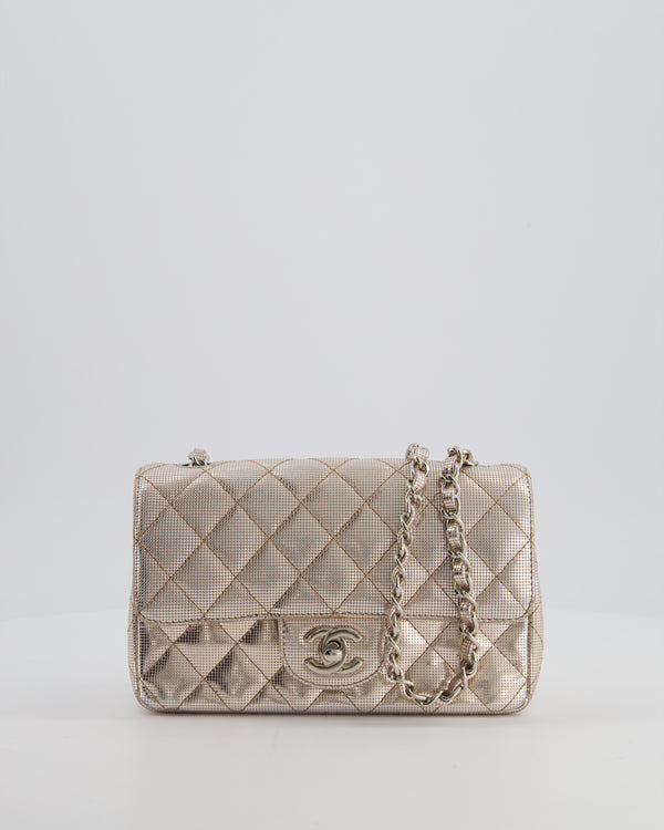Chanel Rose Gold Metallic Pixel Effect Calfskin Mini Rectangular Flap Bag with Silver Hardware
