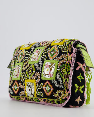 *HOT VINTAGE* Fendi Green Vintage Baguette Bag with Sequin Tassel & Lizard Details