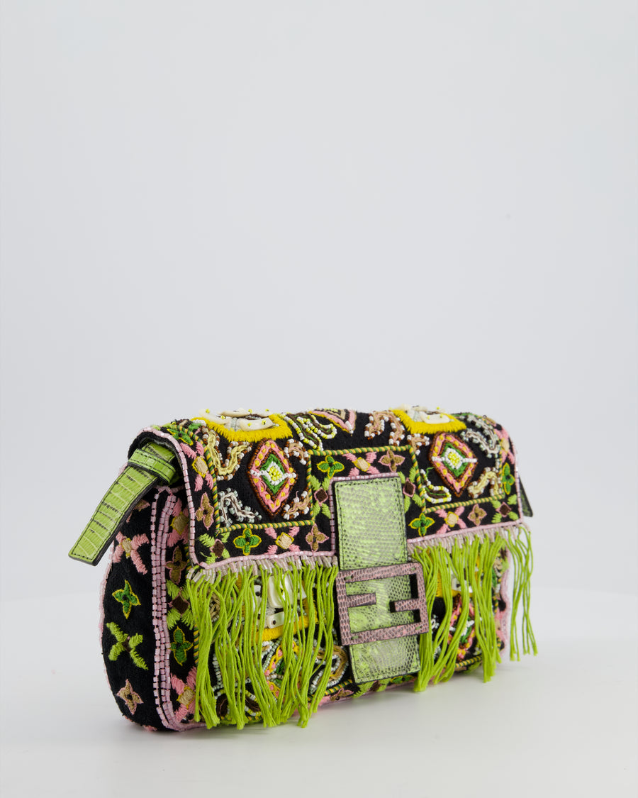*HOT VINTAGE* Fendi Green Vintage Baguette Bag with Sequin Tassel & Lizard Details