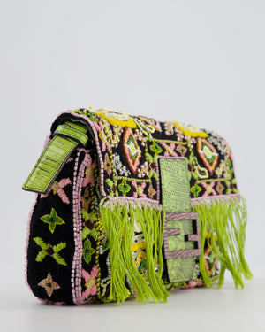 *HOT VINTAGE* Fendi Green Vintage Baguette Bag with Sequin Tassel & Lizard Details