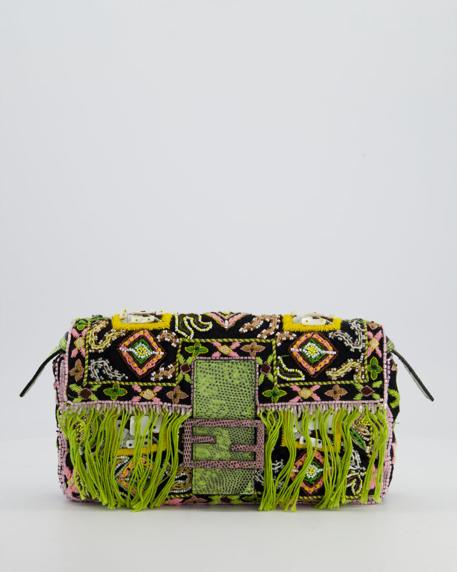 *HOT VINTAGE* Fendi Green Vintage Baguette Bag with Sequin Tassel & Lizard Details