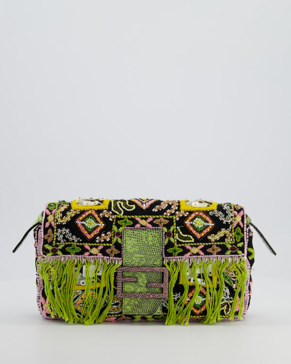 *HOT VINTAGE* Fendi Green Vintage Baguette Bag with Sequin Tassel & Lizard Details
