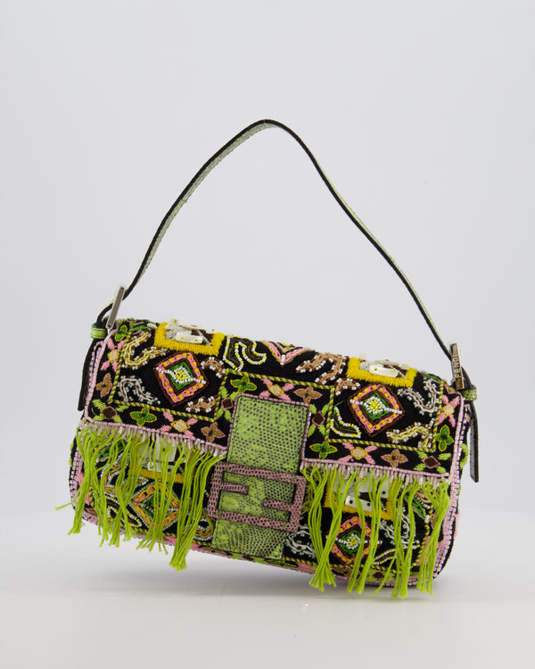 *HOT VINTAGE* Fendi Green Vintage Baguette Bag with Sequin Tassel & Lizard Details