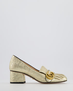 Gucci Metallic Gold Marmont Heeled Loafers with GG Detail Size EU 36