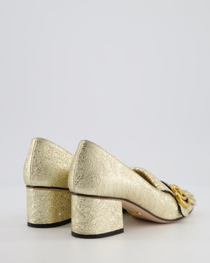 Gucci Metallic Gold Marmont Heeled Loafers with GG Detail Size EU 36