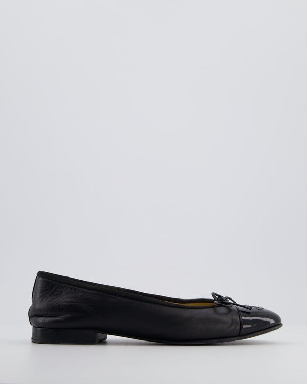 Chanel Black Ballerina Pumps with Patent Toe Detail Size EU 37