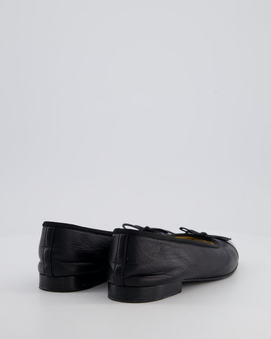 Chanel Black Ballerina Pumps with Patent Toe Detail Size EU 37