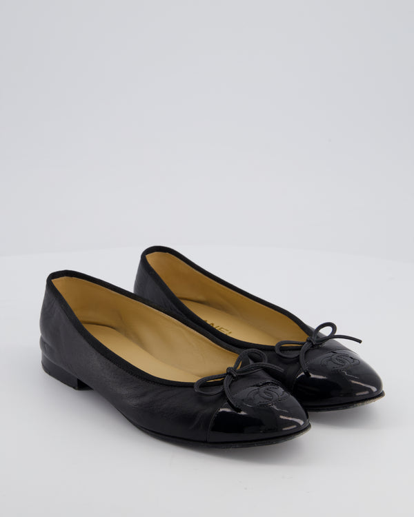 Chanel Black Ballerina Pumps with Patent Toe Detail Size EU 37