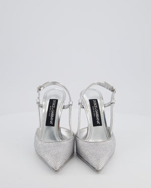 Dolce & Gabbana Silver Pointed Crystal Embellished Heels Size EU 36.5