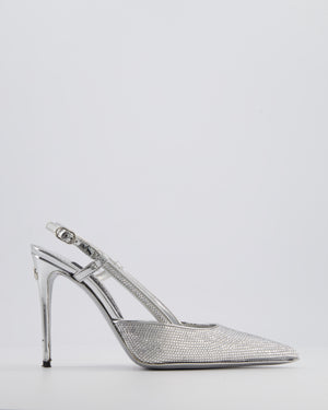 Dolce & Gabbana Silver Pointed Crystal Embellished Heels Size EU 36.5