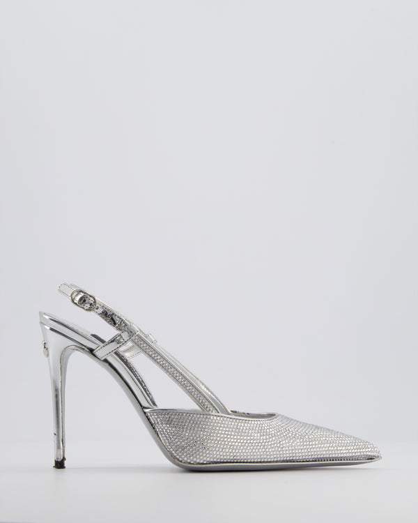 Dolce & Gabbana Silver Pointed Crystal Embellished Heels Size EU 36.5