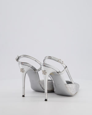 Dolce & Gabbana Silver Pointed Crystal Embellished Heels Size EU 36.5