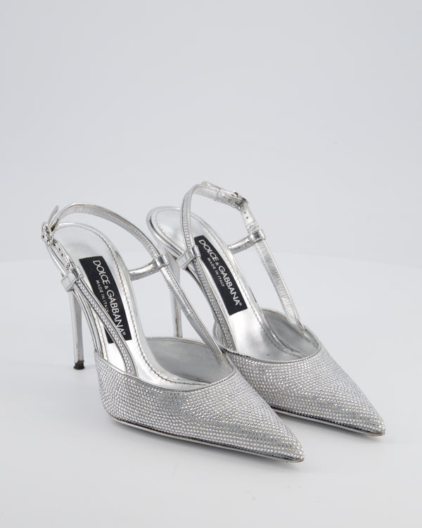 Dolce & Gabbana Silver Pointed Crystal Embellished Heels Size EU 36.5