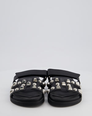 Hermès Black Leather Chypre Sandals with Medor Studs Detail Size EU 37.5 RRP £1,730